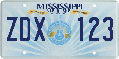 MS license plate ZDX123