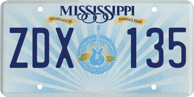 MS license plate ZDX135