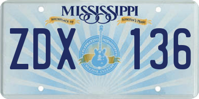 MS license plate ZDX136
