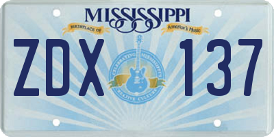 MS license plate ZDX137