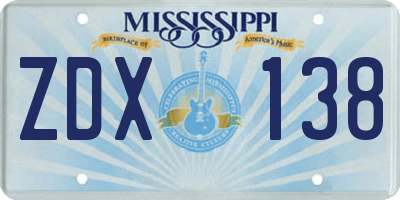 MS license plate ZDX138