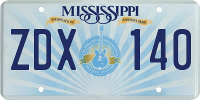 MS license plate ZDX140