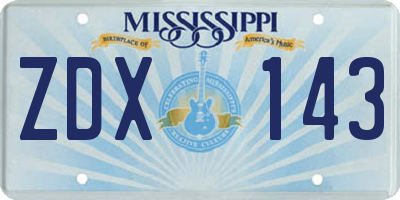 MS license plate ZDX143