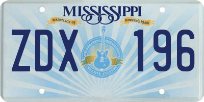 MS license plate ZDX196