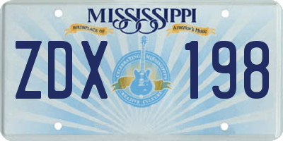 MS license plate ZDX198