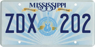 MS license plate ZDX202