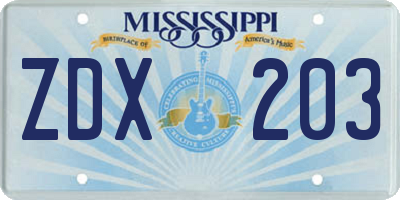MS license plate ZDX203