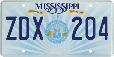 MS license plate ZDX204