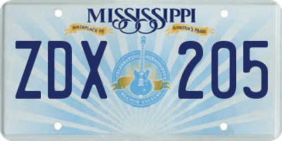 MS license plate ZDX205