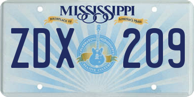 MS license plate ZDX209