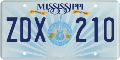 MS license plate ZDX210