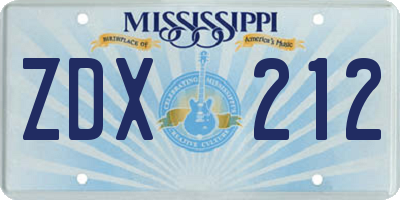 MS license plate ZDX212