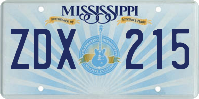 MS license plate ZDX215