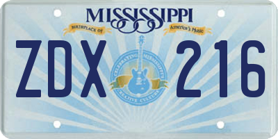 MS license plate ZDX216