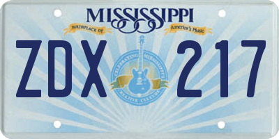MS license plate ZDX217