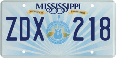 MS license plate ZDX218
