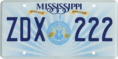 MS license plate ZDX222