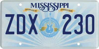 MS license plate ZDX230