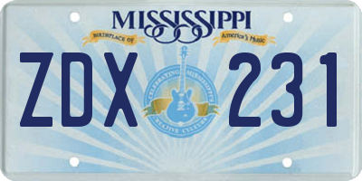 MS license plate ZDX231