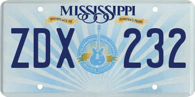 MS license plate ZDX232