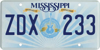 MS license plate ZDX233