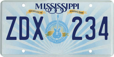 MS license plate ZDX234