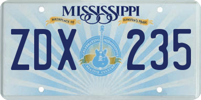 MS license plate ZDX235
