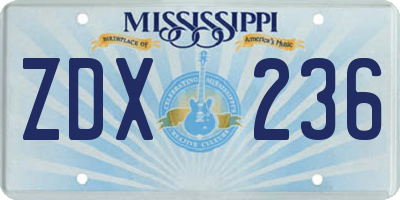 MS license plate ZDX236