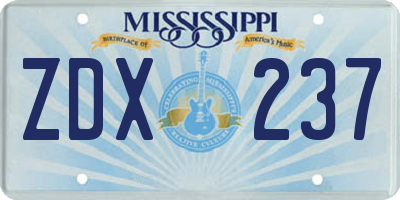 MS license plate ZDX237