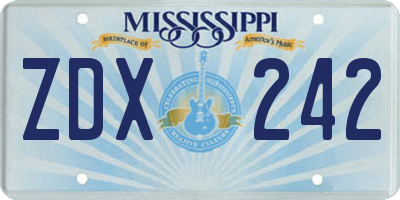 MS license plate ZDX242
