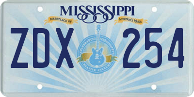 MS license plate ZDX254