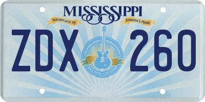 MS license plate ZDX260