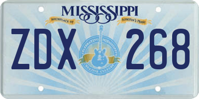 MS license plate ZDX268