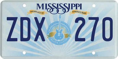 MS license plate ZDX270
