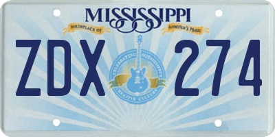 MS license plate ZDX274