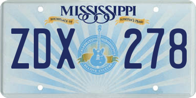 MS license plate ZDX278