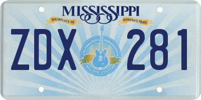 MS license plate ZDX281