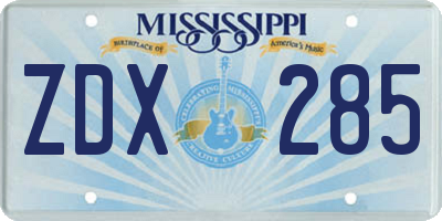 MS license plate ZDX285