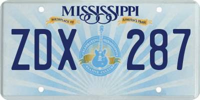 MS license plate ZDX287