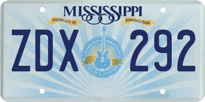 MS license plate ZDX292