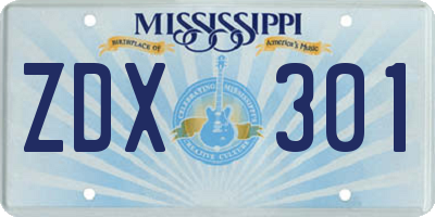MS license plate ZDX301