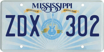 MS license plate ZDX302