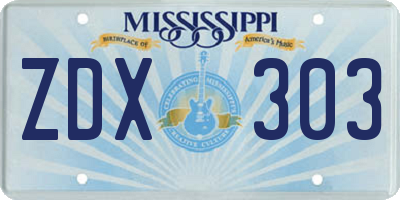 MS license plate ZDX303