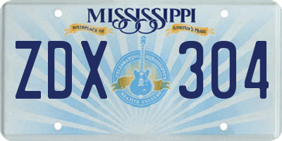 MS license plate ZDX304