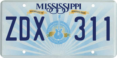 MS license plate ZDX311