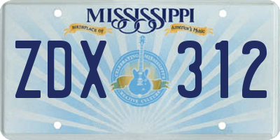MS license plate ZDX312