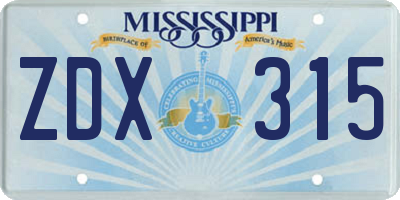 MS license plate ZDX315