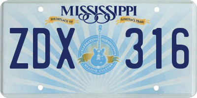 MS license plate ZDX316