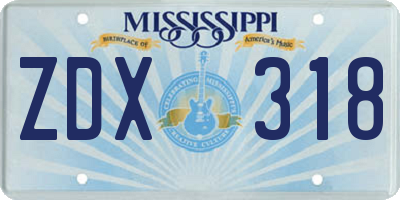MS license plate ZDX318