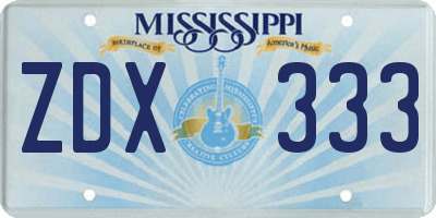 MS license plate ZDX333